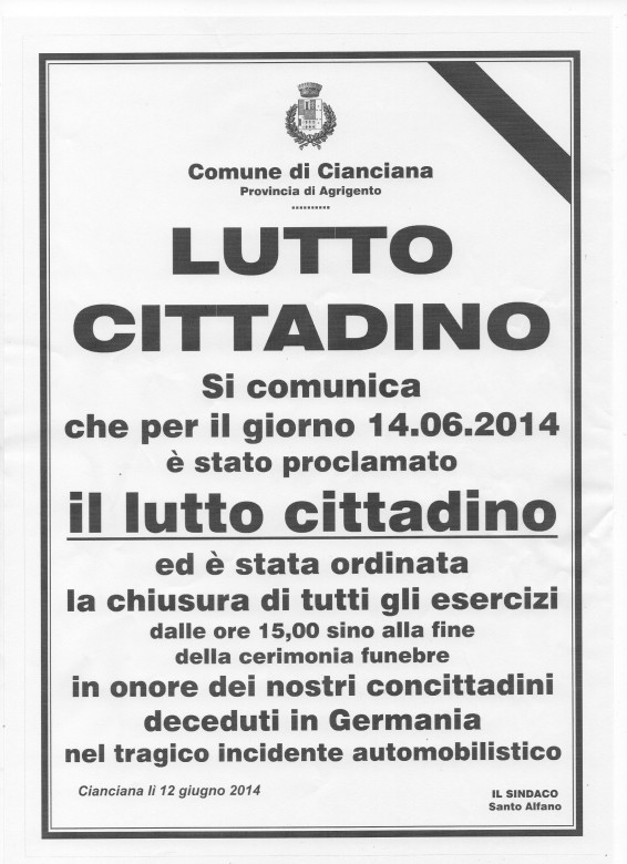 Lutto cittadino 14 giugno 2014